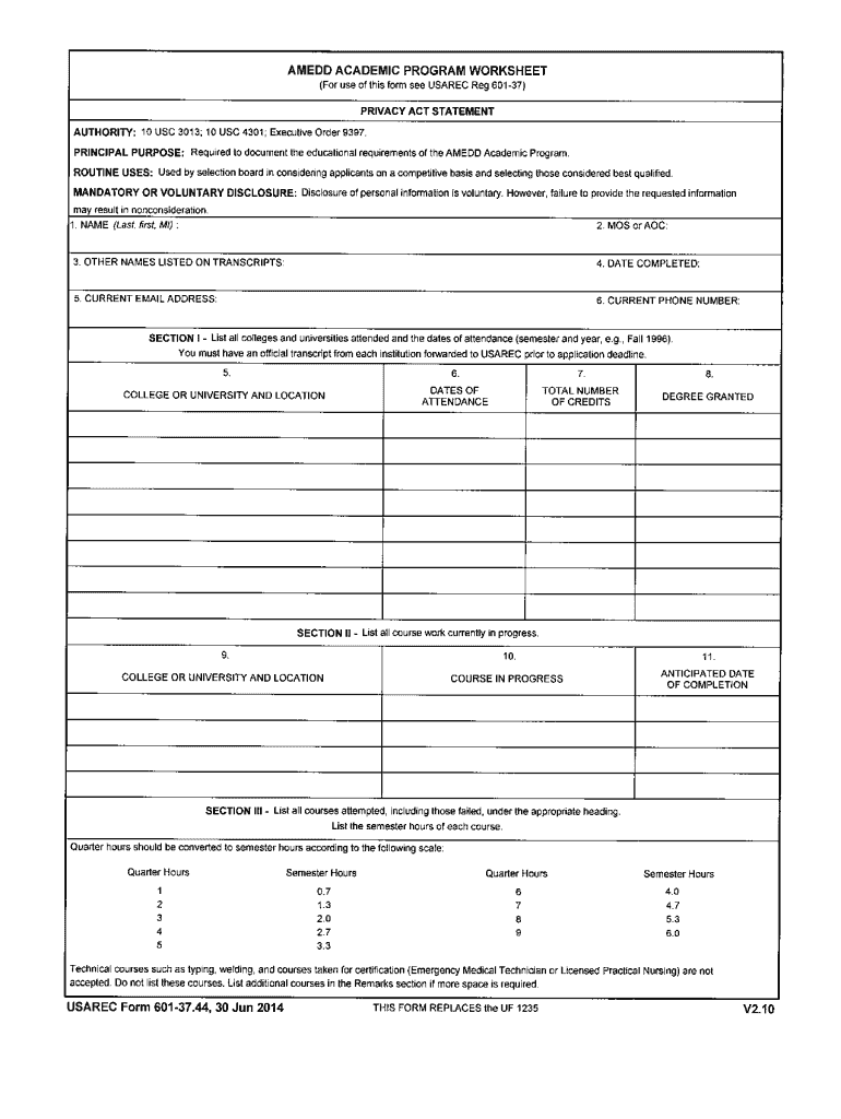 Usarec Form 601 37 44