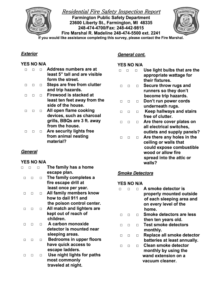 Residential Safety Inspections  Form