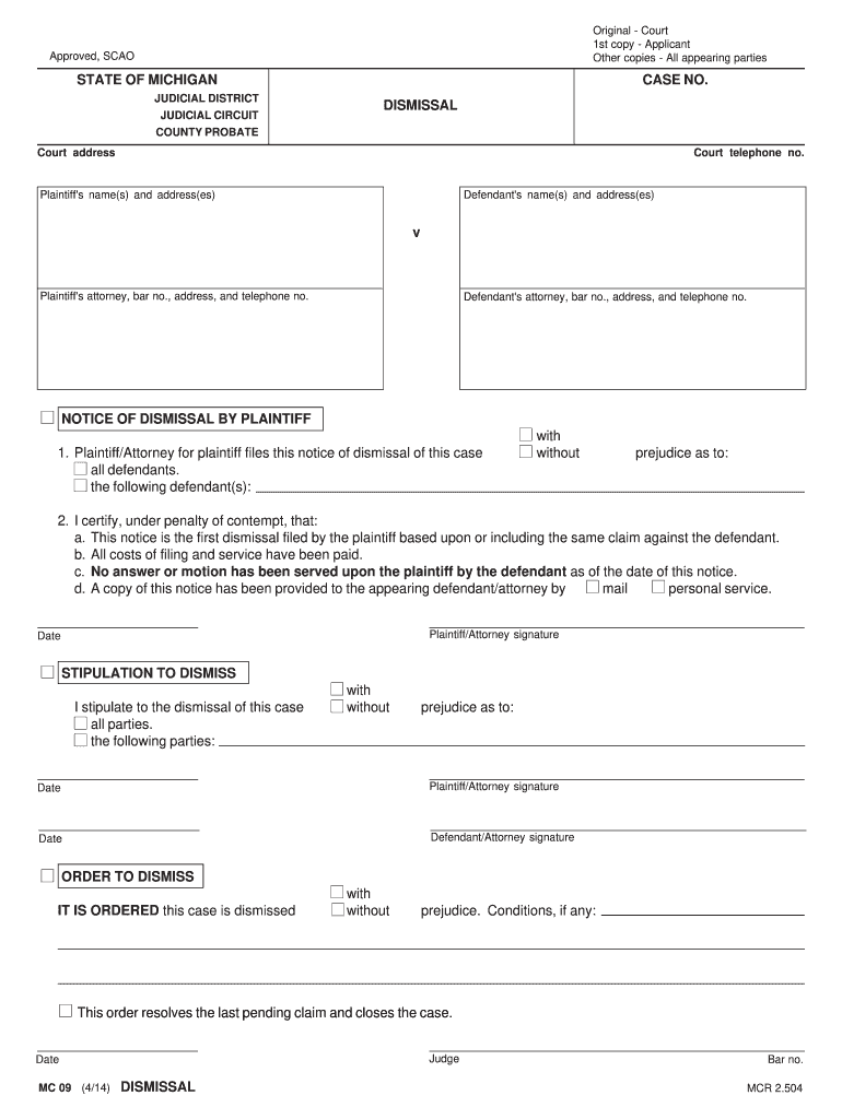  Michigan Motion to Dismiss Form 2014