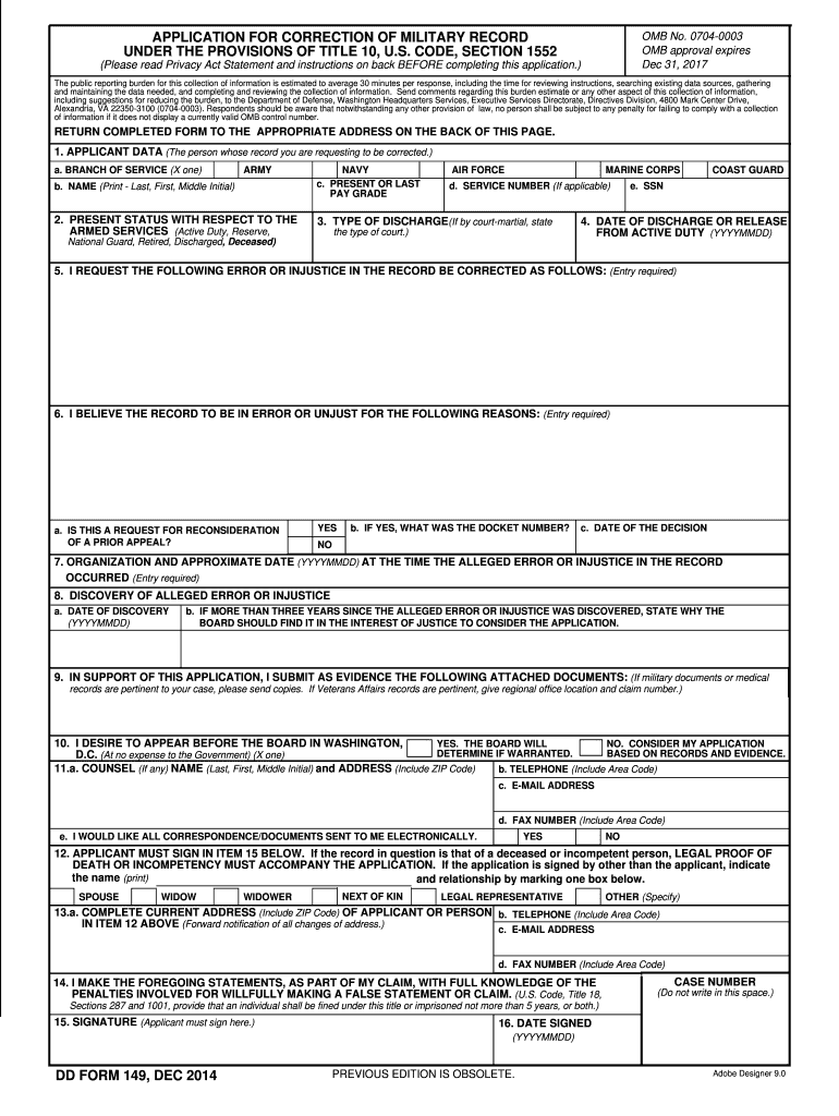  Dd Form 149 2014