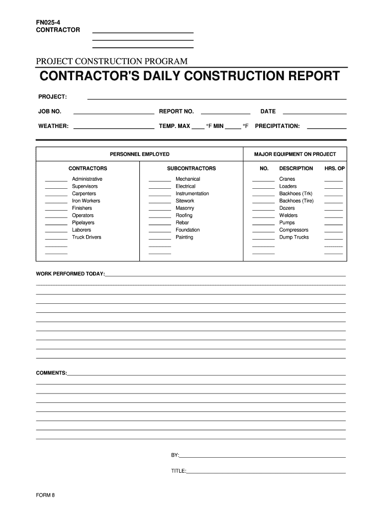 Construction Daily Report Template Excel  Form