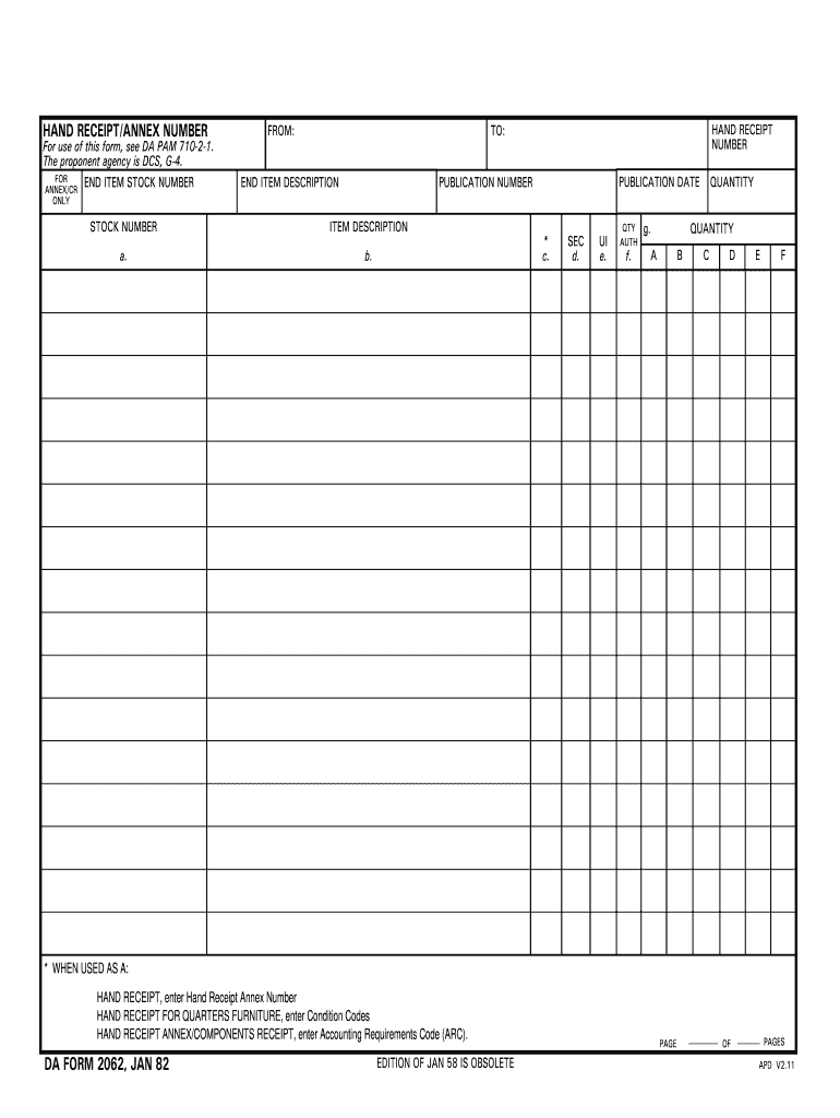  Da Form 2062 1982-2024