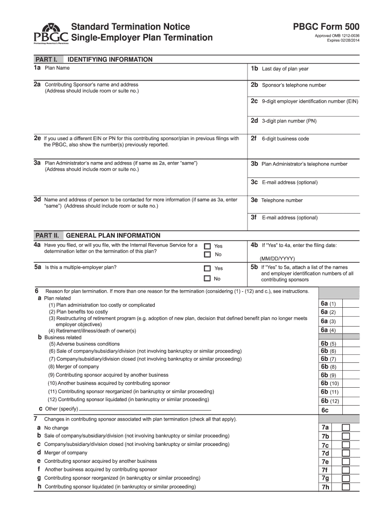  Fillable Pbgc Form 500 2013-2024