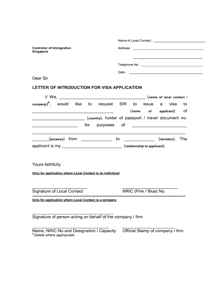 Introductory Letter for Visa  Form