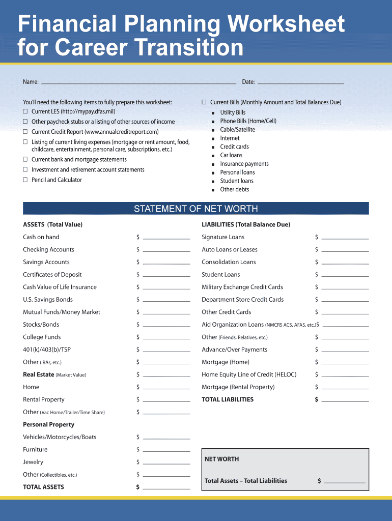 Turbotap Financial Planning Worksheet  Form