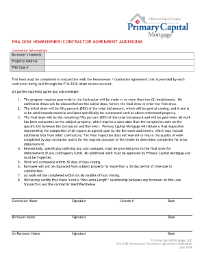 Homeowner Contractor Agreement 203k  Form