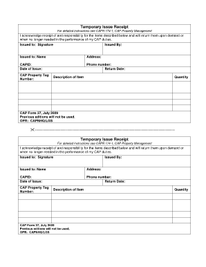 Temporary Issue Receipt  Form