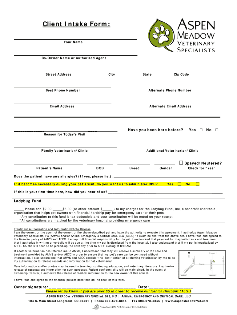 Veterinary Intake Form Fill Out and Sign Printable PDF Template signNow