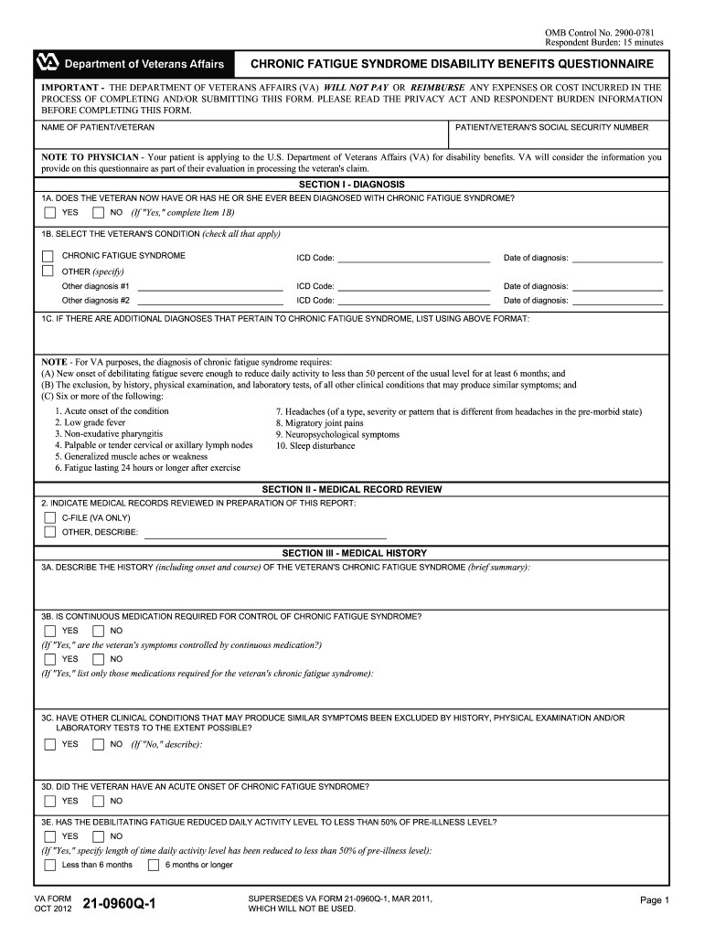  Va Form 21 0960q 1 2012