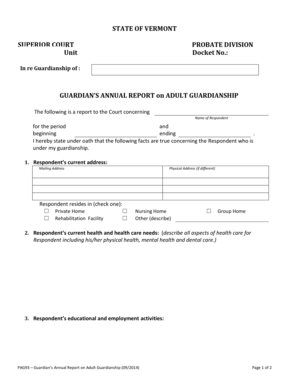 Guardian&#039;s Annual Report on Adult Guardianship Vermont Judiciary Vermontjudiciary  Form