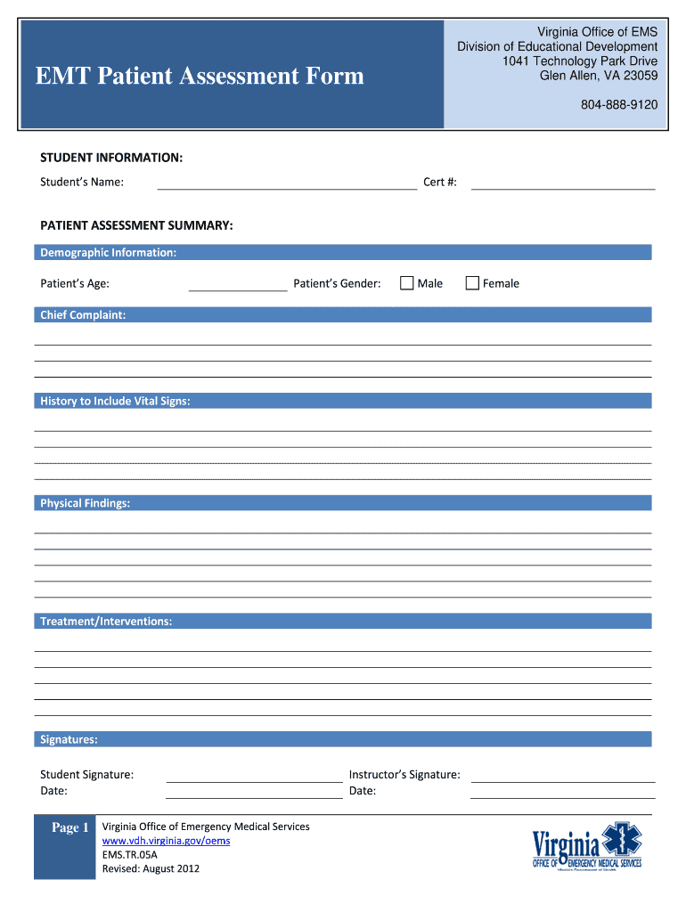 Virginia Ems Patient Assessment Forms Emt Class