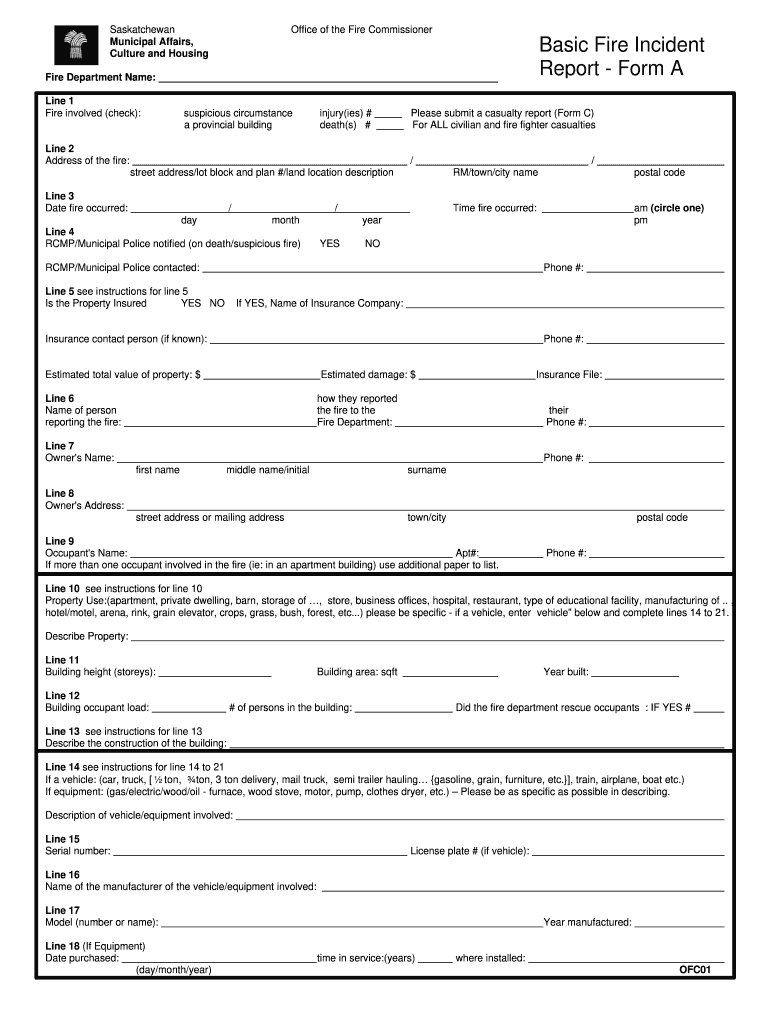 Basic Fire Incident Report  Form
