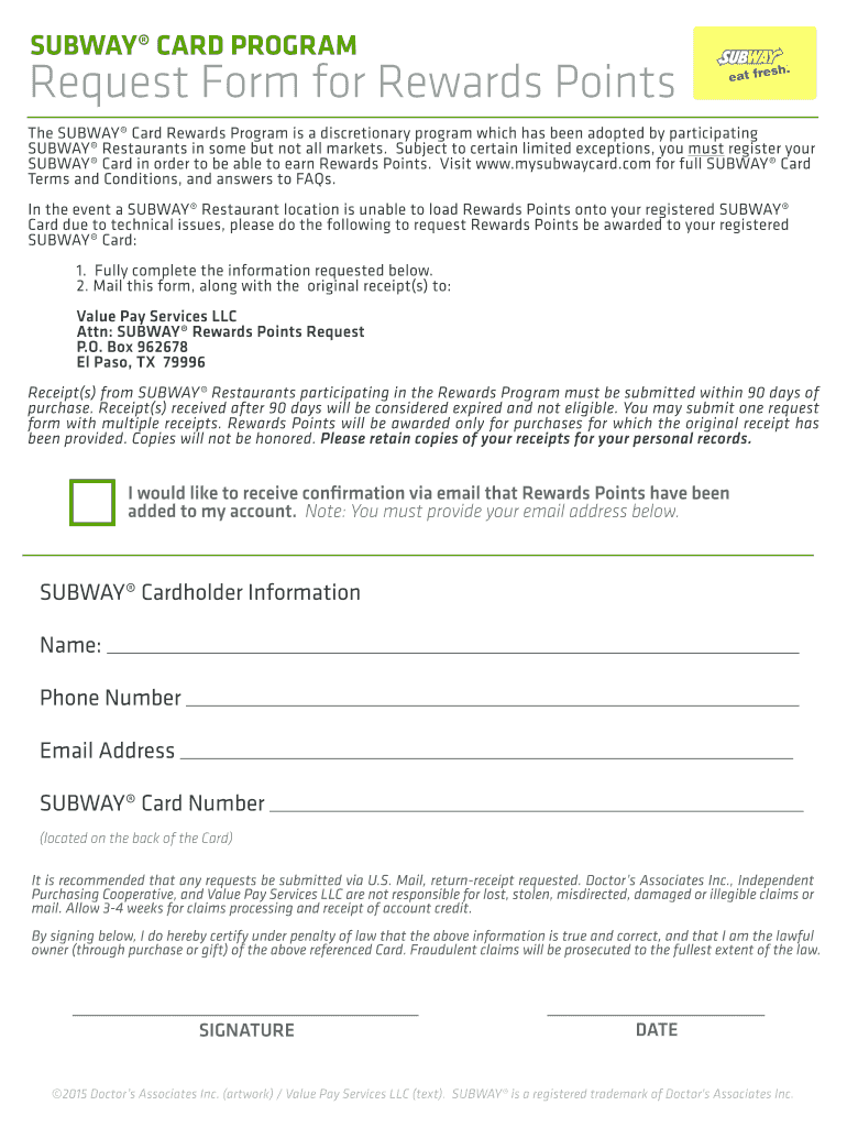 How to Claim Subway Points from Receipt  Form