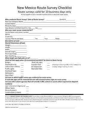 New Mexico Motor Route Survey Checklist  Form