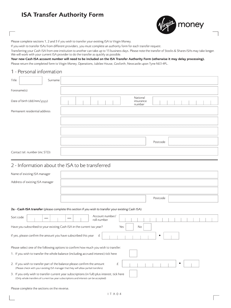 Virgin Cash Isa Transfer Form