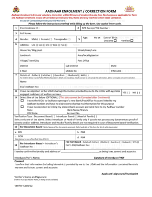 Aadhaar Application Form English