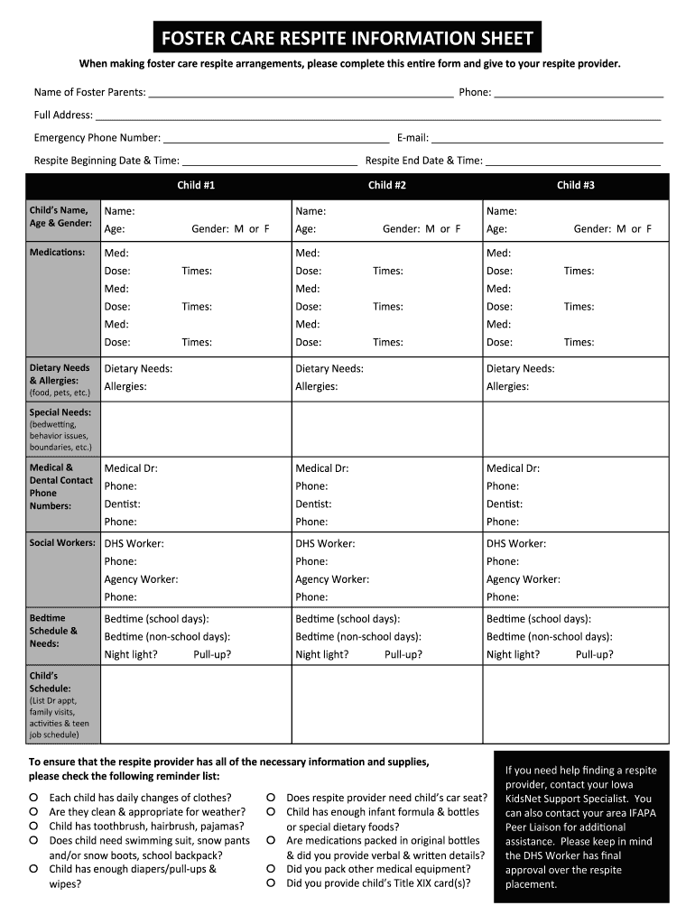 Foster Care Respite Information Sheet Ifapa