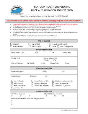 Kentucky Health Cooperative Prior Authorization Form