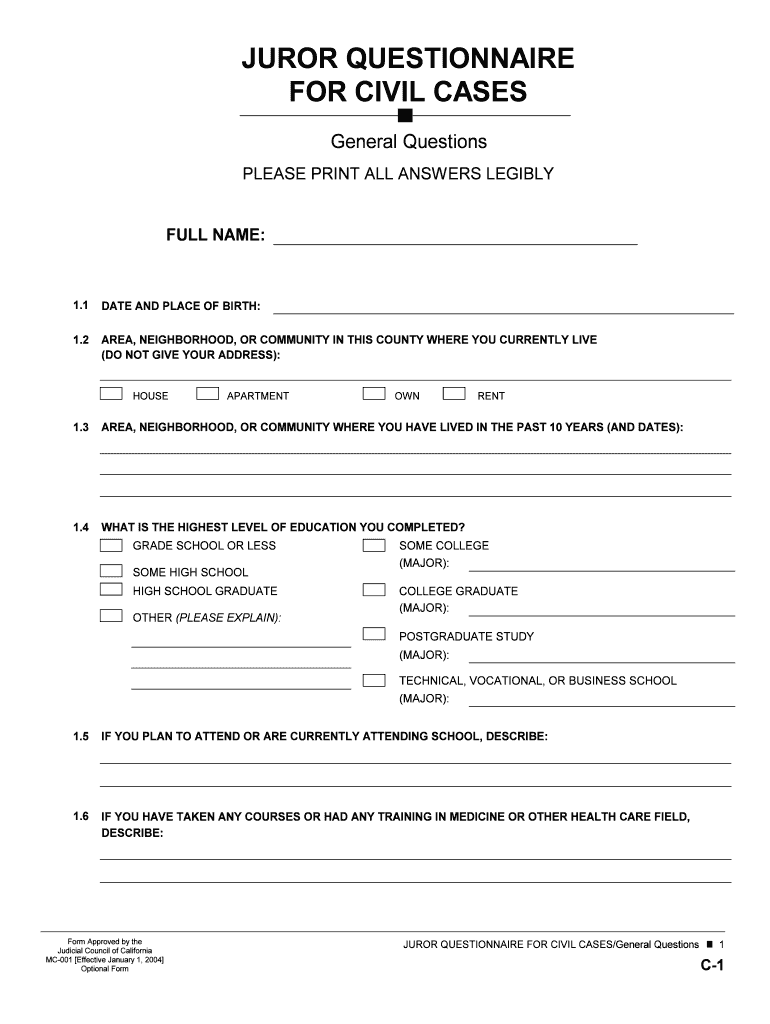  Questionnaire Civil Form 2004