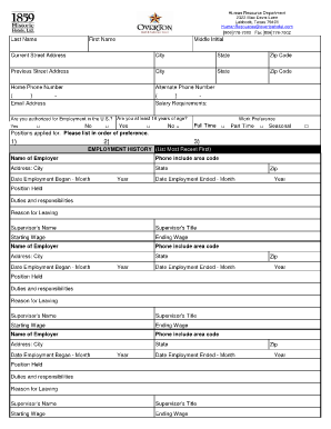 Application for Employment Overton Hotel and Conference Center  Form