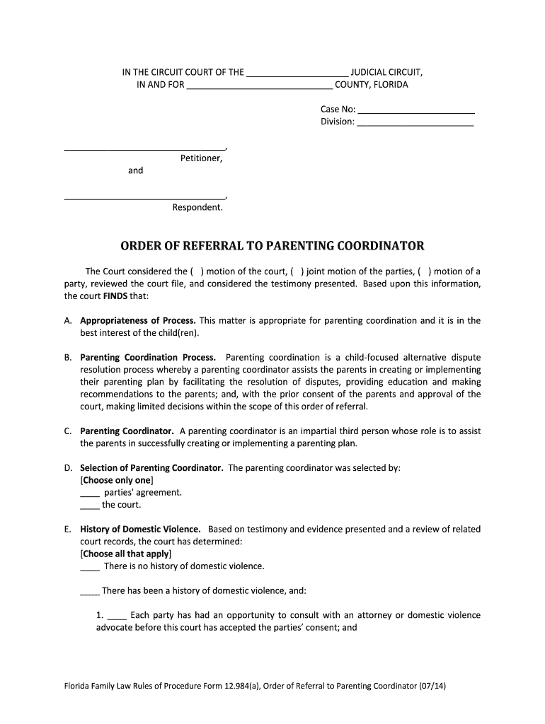 Florida Order Referral Form