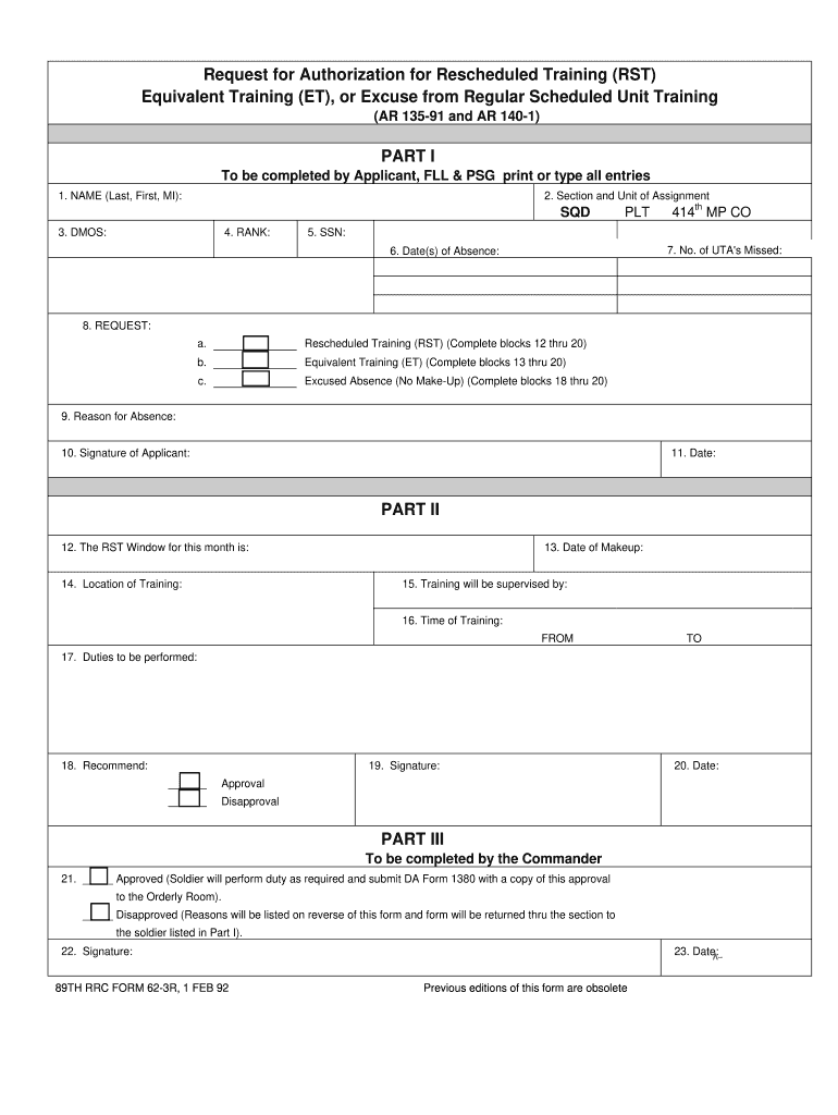  Army Rst Form 1992-2024