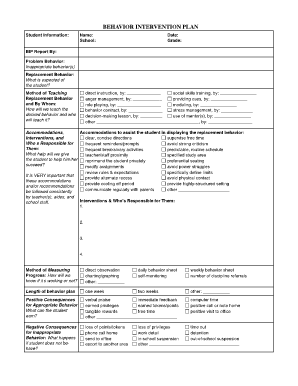 Behavior Intervention Plan Template  Form