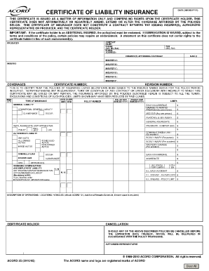 CERTIFICATE of LIABILITY INSURANCE  Form