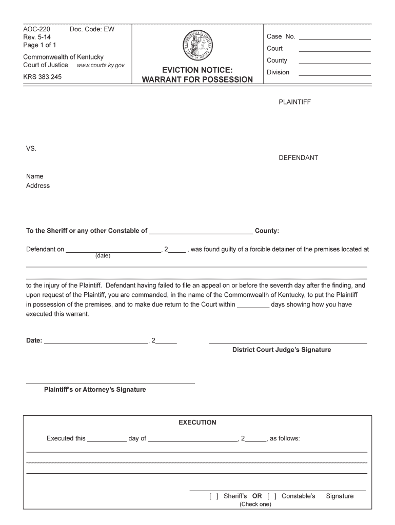 Kentucky Warrant  Form