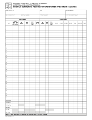 Monthly Monitoring Record for Wastewater Treatment Facilities, Form Dnr Mo