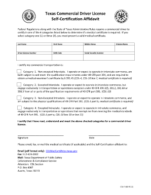 Texas Commercial Driver License Self Certification Affidavit Dps Texas  Form