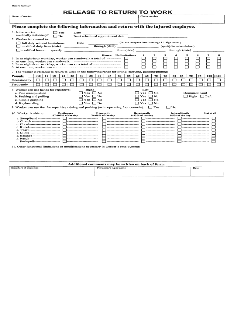 Physicians Return to Work PDF  Form