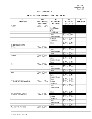 Attachment 6 B Zero Income Verification Checklist  Form