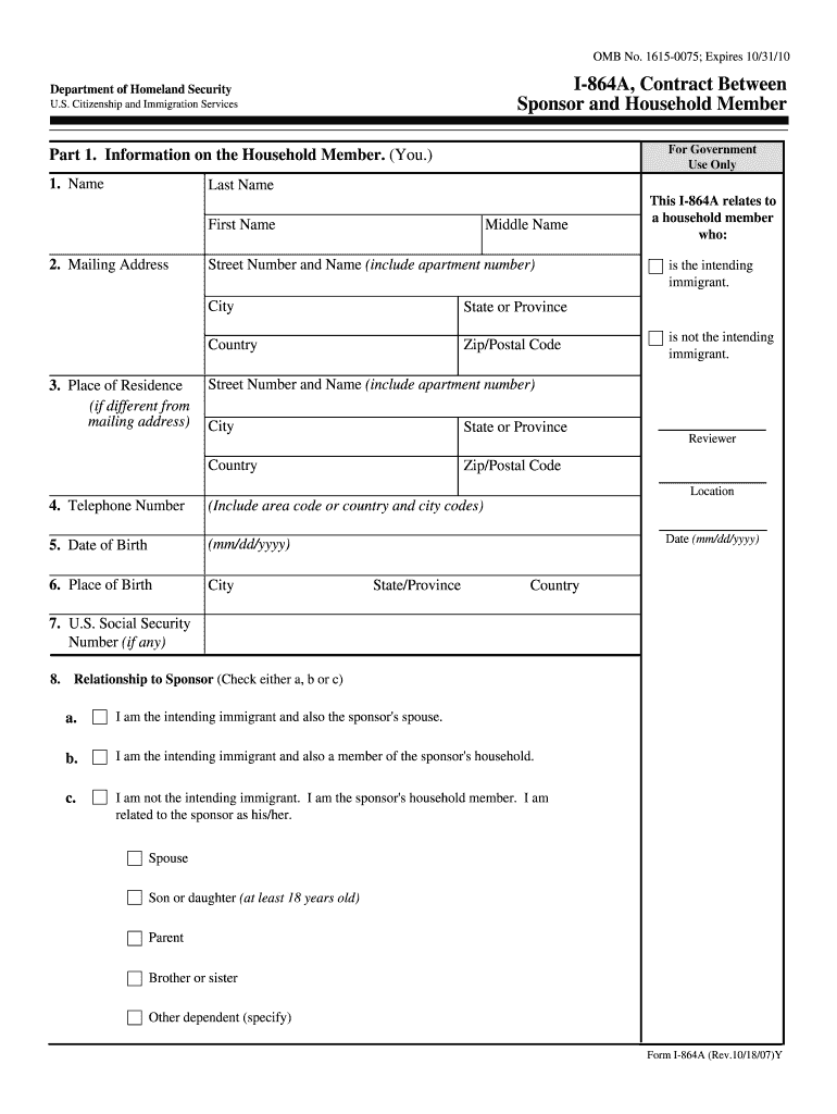  Instructions I 864A, Contract between Sponsor and Household Photos State 2021