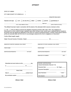 AFFIDAVIT STATE of HAWAII CITY and COUNTY of HONOLULU Being First Duly Sworn Www1 Honolulu  Form