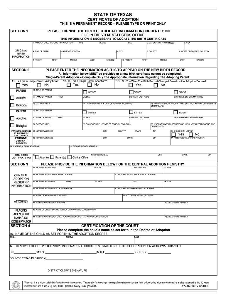  Adoption Papers in Texas PDF 2015-2024