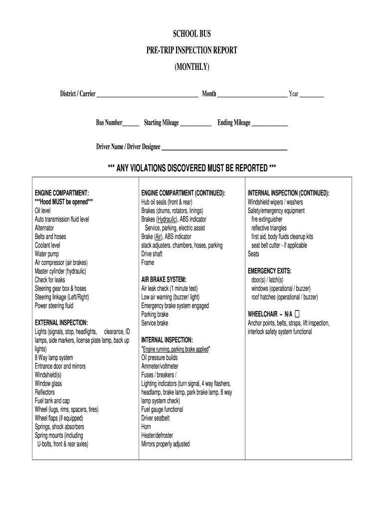 Mn Pre Trip Form