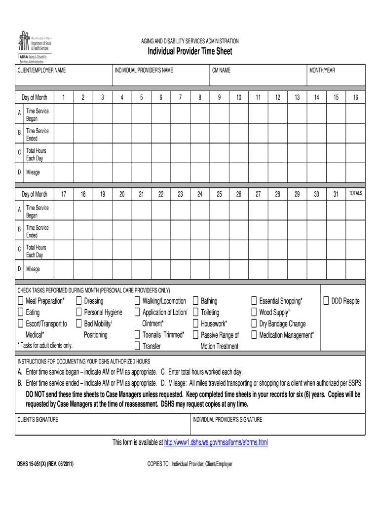 Individual Provider Timesheet  Form