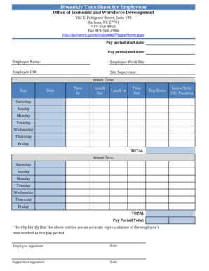  Printable Biweekly Time Sheets PDF 2012