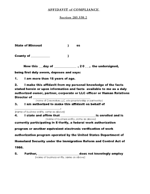 Affidavit of Compliance Sample  Form