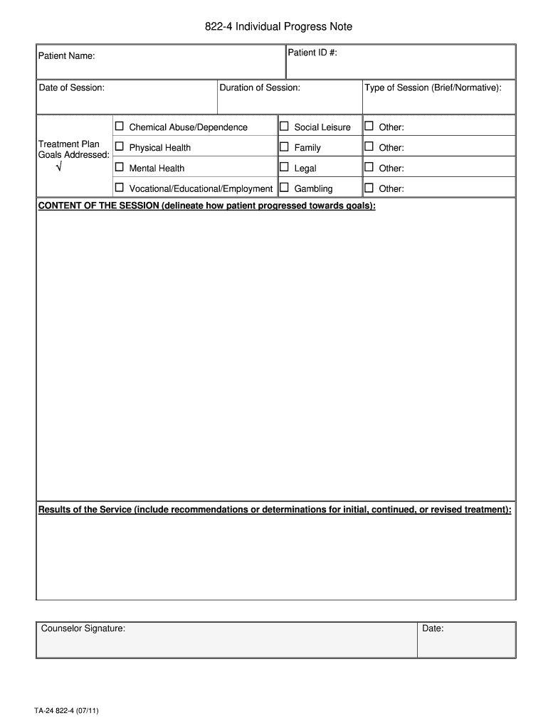 Part 822 4 Individual Progress Note TA 24 822 4 Oasas Ny  Form