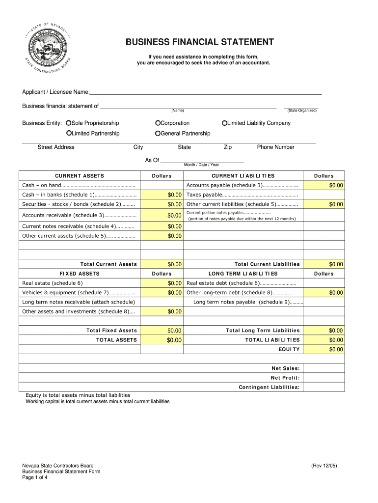 Nv Financial Statement Get  Form