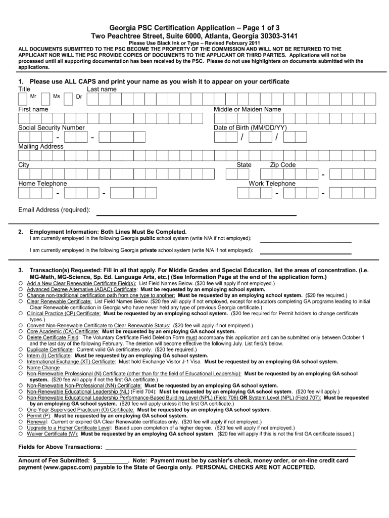  Ga Psc Fillable Application Form 2011-2024