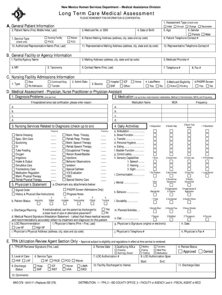  Medical Assessment Form 2011