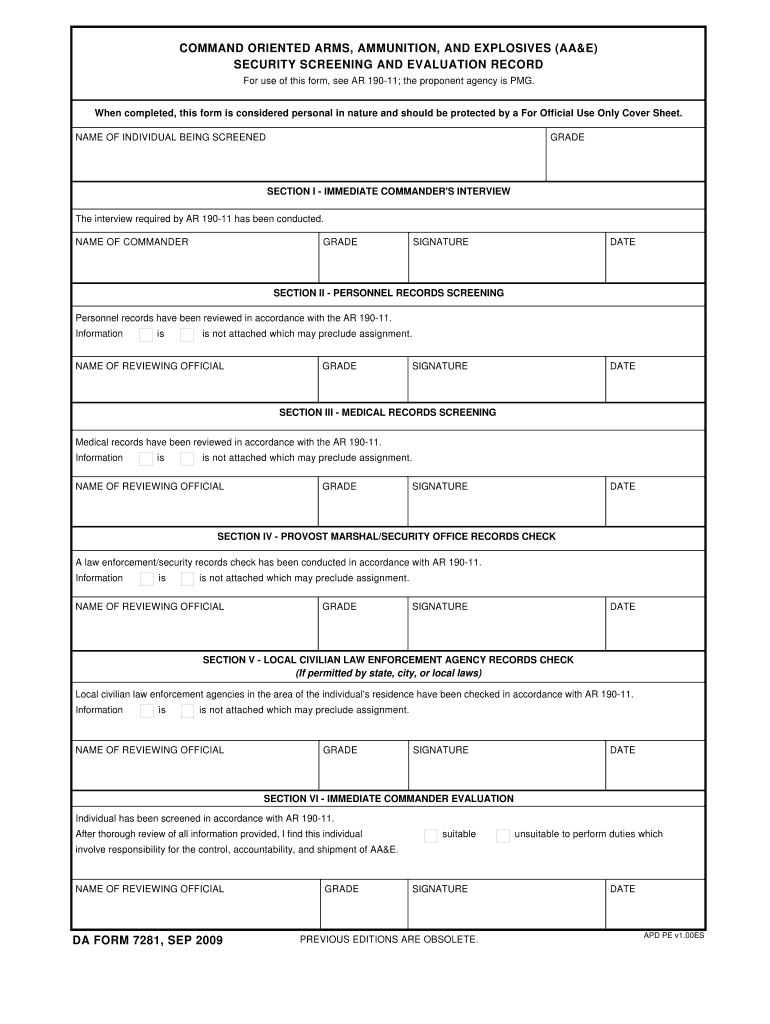  Da Form 7281 2009-2024