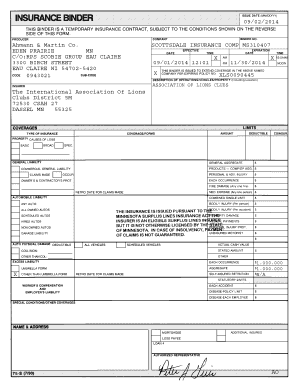 Insurance Binder  Form