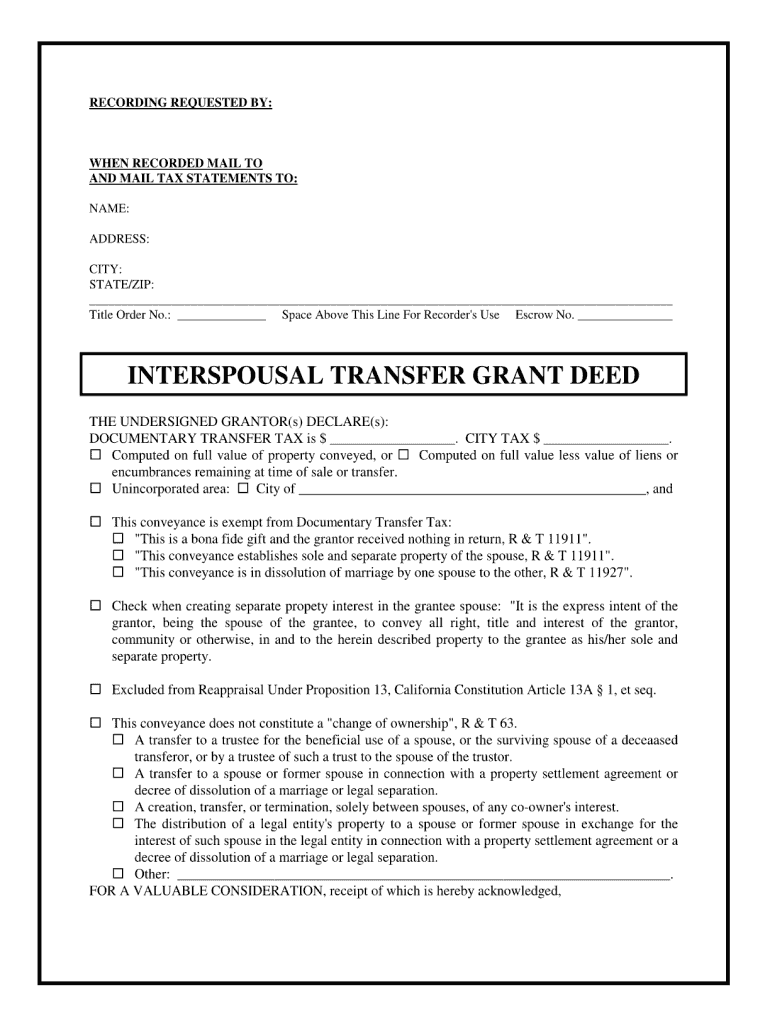 Interspousal Transfer Deed New York  Form
