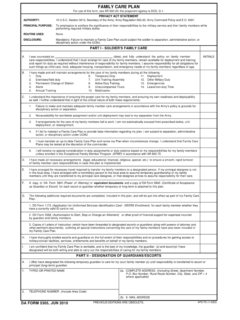  Da Form 5305 2010-2024