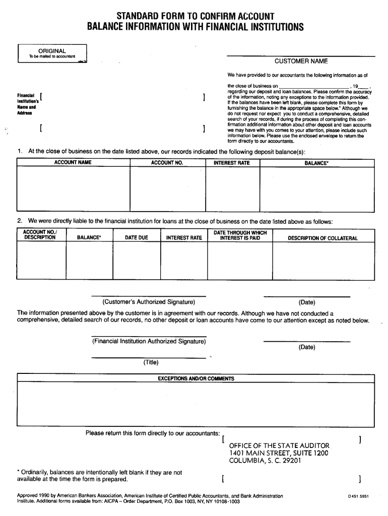 STANDARD FORM to CONFIRM ACCOUNT BALANCE Osa Sc