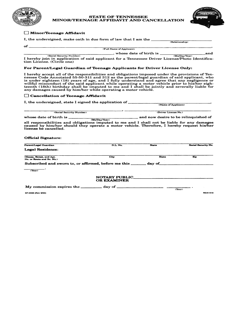  Affidavit of Cancellation 2003